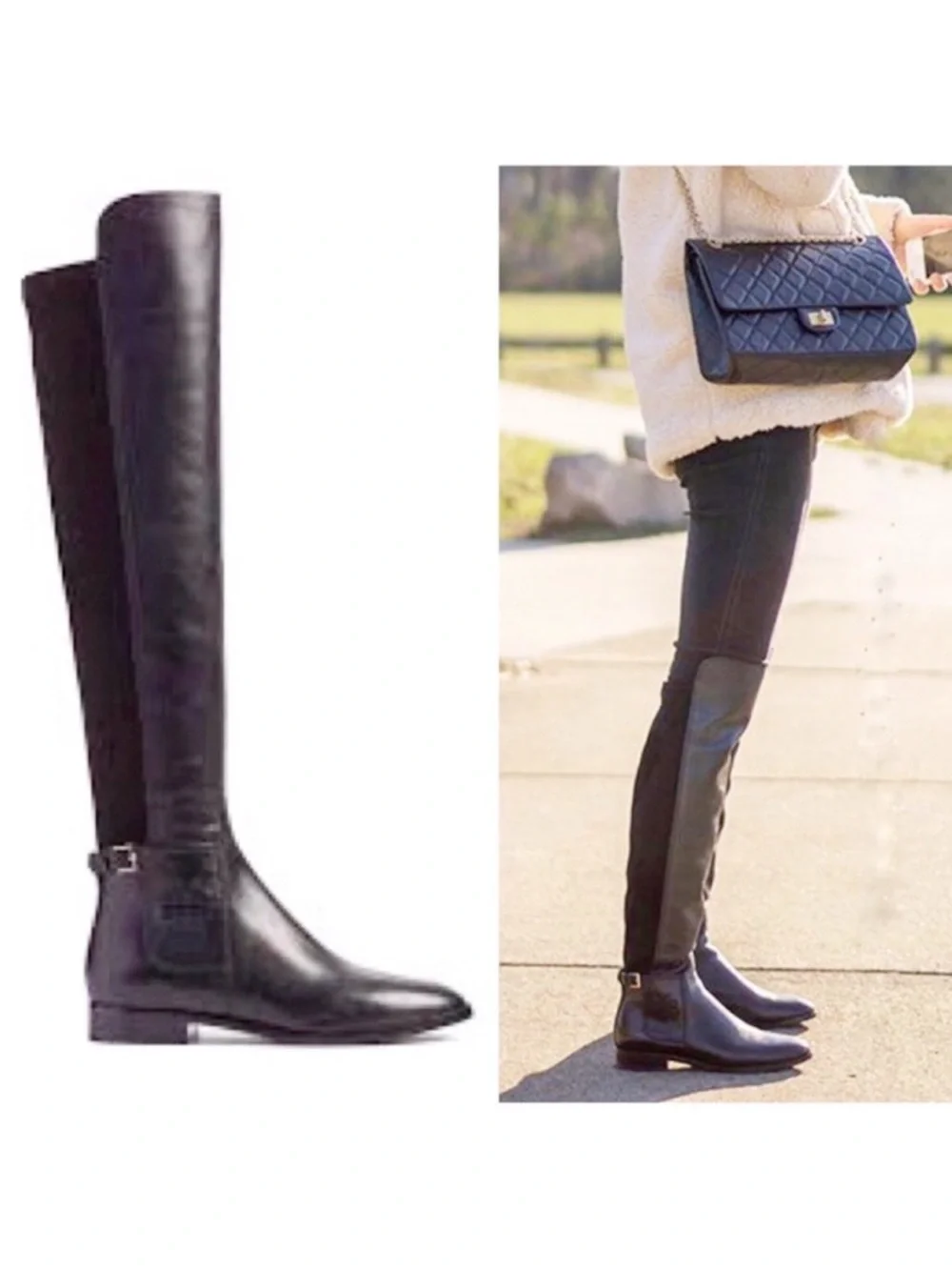 Tory Burch Wyatt Leather/Suede Over the Knee Riding Boots Brown Size 8